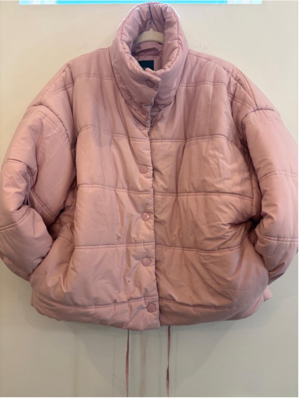 Wild Fable Duvet Puffer Jacket Pink Large L Cropped Oversized Snap Quilted n78